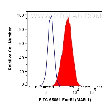Flow cytometry (FC) experiment of MC/9 cells using FITC Plus Anti-Mouse FceR1 (MAR-1) (FITC-65091)