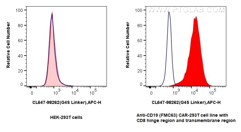 Flow cytometry (FC) experiment of Transfected HEK-293T cells using CoraLite® Plus 647 Anti-  GGGGS Linker Rabbit Reco (CL647-98262)