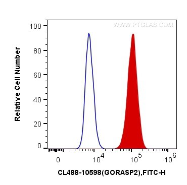 Flow cytometry (FC) experiment of HepG2 cells using CoraLite® Plus 488-conjugated GORASP2 Polyclonal a (CL488-10598)