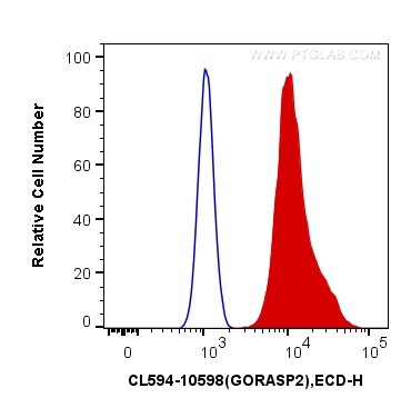 Flow cytometry (FC) experiment of HepG2 cells using CoraLite®594-conjugated GORASP2 Polyclonal antibod (CL594-10598)