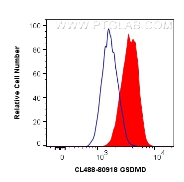 Flow cytometry (FC) experiment of RAW 264.7 cells using CoraLite® Plus 488-conjugated GSDMD Recombinant an (CL488-80918)