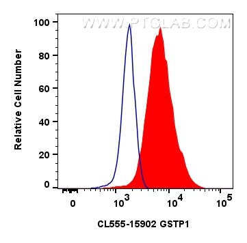 Flow cytometry (FC) experiment of Jurkat cells using CoraLite® Plus 555-conjugated GSTP1 Polyclonal ant (CL555-15902)