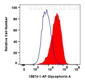 Flow cytometry (FC) experiment of K-562 cells using human Glycophorin A Polyclonal antibody (15874-1-AP)