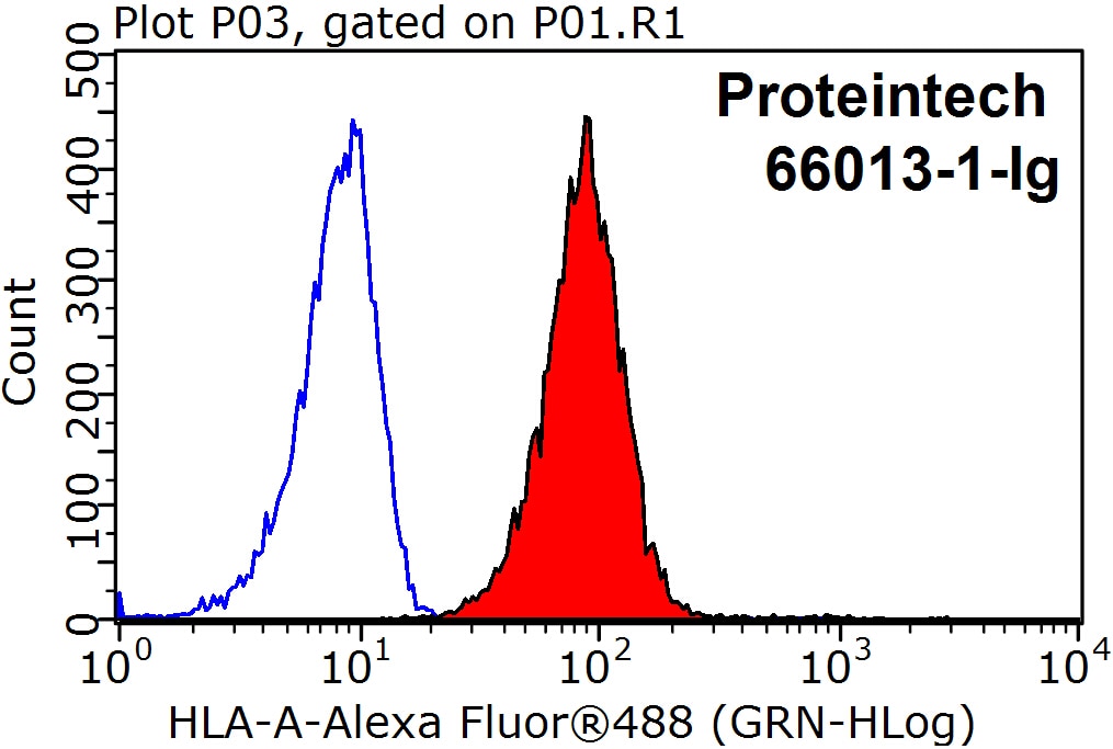 Flow cytometry (FC) experiment of HEK-293 cells using HLA class I ABC Monoclonal antibody (66013-1-Ig)