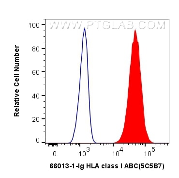 Flow cytometry (FC) experiment of Raji cells using HLA class I ABC Monoclonal antibody (66013-1-Ig)