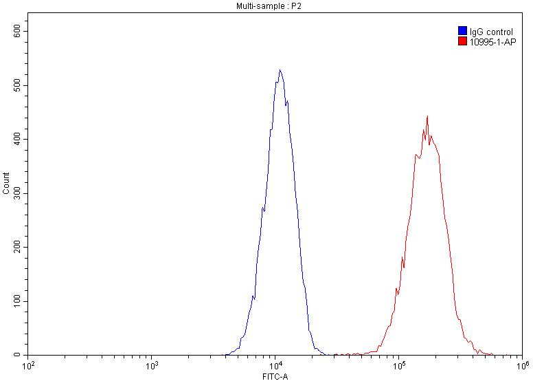 Flow cytometry (FC) experiment of HeLa cells using HSP70 Polyclonal antibody (10995-1-AP)