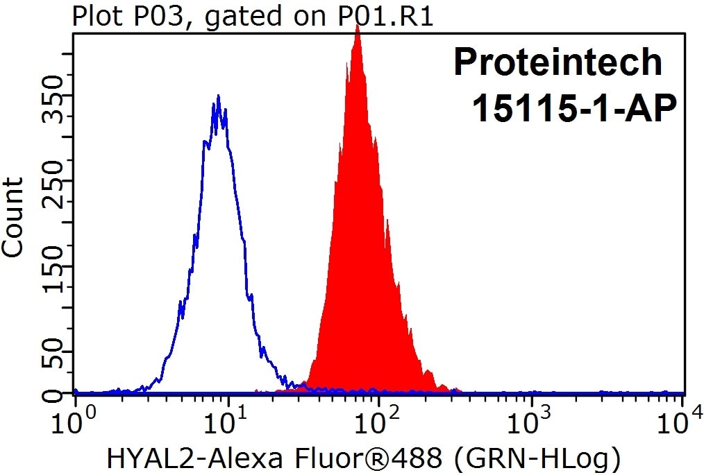 Flow cytometry (FC) experiment of HeLa cells using HYAL2 Polyclonal antibody (15115-1-AP)