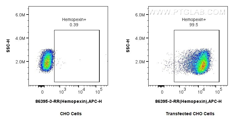 Flow cytometry (FC) experiment of Transfected CHO using Hemopexin Recombinant monoclonal antibody (86395-3-RR)