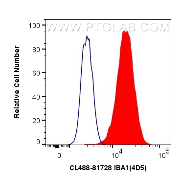 Flow cytometry (FC) experiment of THP-1 cells using CoraLite® Plus 488-conjugated IBA1 Recombinant ant (CL488-81728)