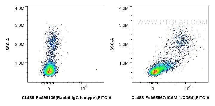 Flow cytometry (FC) experiment of human PBMCs using FcZero-rAb® CoraLite® Plus 488 Anti-Human ICAM-1/C (CL488-FcA65567)