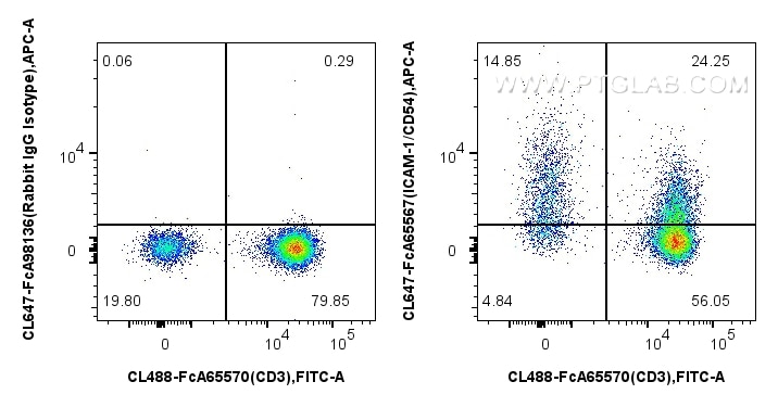 FC experiment of human PBMCs using CL647-FcA65567 Flow cytometry (FC) experiment of human PBMCs using FcZero-rAb® CoraLite® Plus 647 Anti-Human ICAM-1/C (CL647-FcA65567)