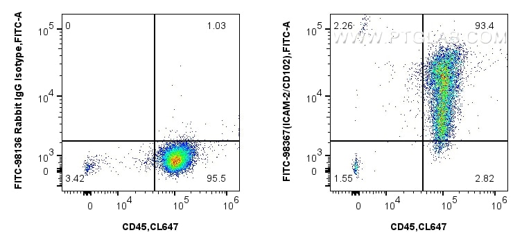 Flow cytometry (FC) experiment of human PBMCs using FITC Plus Anti-Human ICAM-2/CD102 Rabbit Recombina (FITC-98367)