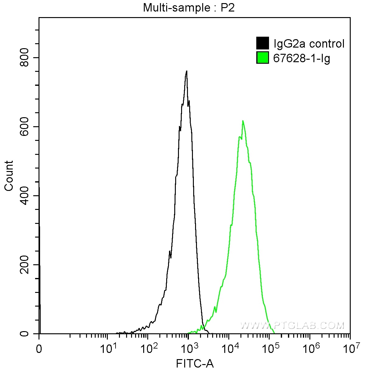 Flow cytometry (FC) experiment of HUVEC cells using ICAM2 Monoclonal antibody (67628-1-Ig)