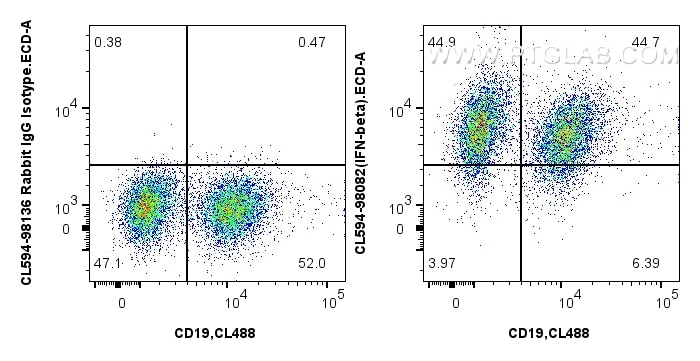 Flow cytometry (FC) experiment of mouse splenocytes using CoraLite®594 Anti-Mouse IFN-beta Rabbit Recombinan (CL594-98082)