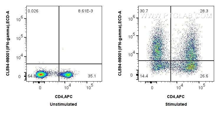 Flow cytometry (FC) experiment of rat splenocytes cells using CoraLite®594 Anti-Rat IFN-gamma Rabbit Recombinant (CL594-98001)
