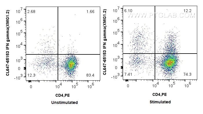 Flow cytometry (FC) experiment of C57BL/6 Th1-polarized splenocytes using CoraLite® Plus 647 Anti-Mouse IFN gamma (XMG1.2) (CL647-65153)