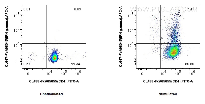 Flow cytometry (FC) experiment of C57BL/6 Th1-polarized splenocytes using FcZero-rAb™ CoraLite® Plus 647 Anti-Mouse IFN-gamm (CL647-FcA98045)