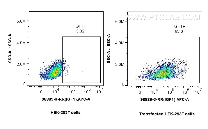 FC experiment of Transfected HEK-293T using 98889-3-RR Flow cytometry (FC) experiment of Transfected HEK-293T cells using Anti-Human IGF1 Rabbit Recombinant Antibody (98889-3-RR)