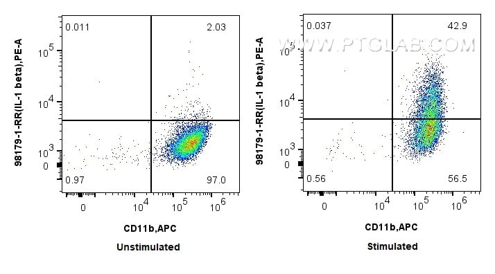 Flow cytometry (FC) experiment of mouse peritoneal macrophages using Anti-Mouse IL-1 beta Rabbit Recombinant Antibody (98179-1-RR)