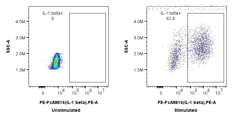 FC experiment of human PBMCs using PE-FcA98142 Flow cytometry (FC) experiment of human PBMCs using FcZero-rAb™ PE Anti-Human IL-1 beta Rabbit Recombi (PE-FcA98142)