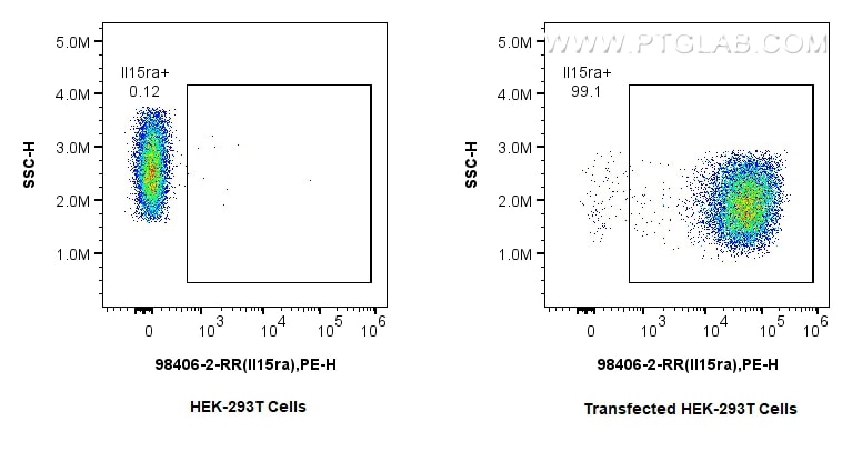 Flow cytometry (FC) experiment of Transfected HEK-293T cells using Anti-Mouse IL-15RA Rabbit Recombinant Antibody (98406-2-RR)
