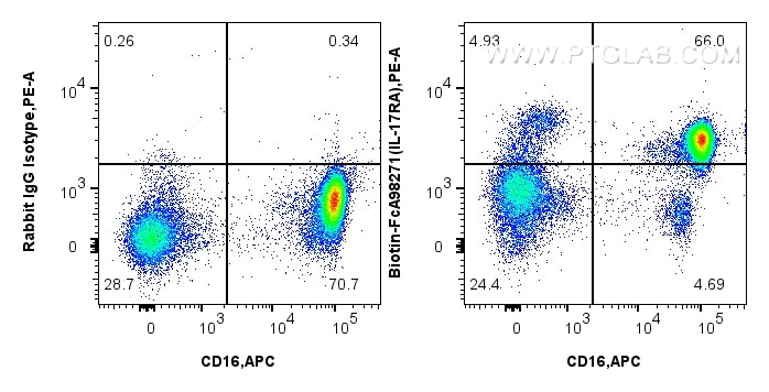 FC experiment of human peripheral blood leukocytes using Biotin-FcA98271 Flow cytometry (FC) experiment of human peripheral blood leukocytes using FcZero-rAb® Biotin Anti-Human IL-17RA Rabbit Recom (Biotin-FcA98271)