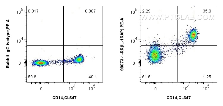 Flow cytometry (FC) experiment of human PBMCs using Anti-Human IL-1RAP Rabbit Recombinant Antibody (98073-1-RR)