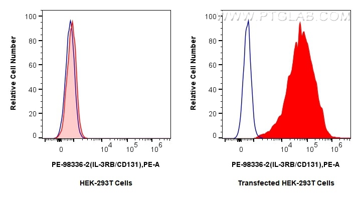 FC experiment of Transfected HEK-293T using PE-98336-2 Flow cytometry (FC) experiment of Transfected HEK-293T cells using PE Anti-Human IL-3RB/CD131 Rabbit Recombinant Anti (PE-98336-2)