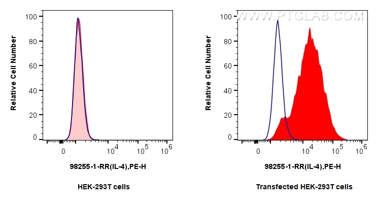 Flow cytometry (FC) experiment of Transfected HEK-293T cells using Anti-Rat IL-4 Rabbit Recombinant Antibody (98255-1-RR)
