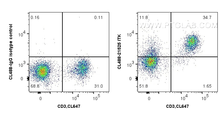 Flow cytometry (FC) experiment of C57BL/6 mouse splenocytes using CoraLite® Plus 488-conjugated ITK Polyclonal antib (CL488-21525)