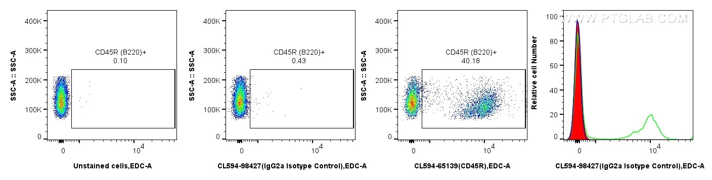 Flow cytometry (FC) experiment of mouse splenocytes using CoraLite®594 Rat IgG2a Isotype Control Recombinant (CL594-98427)