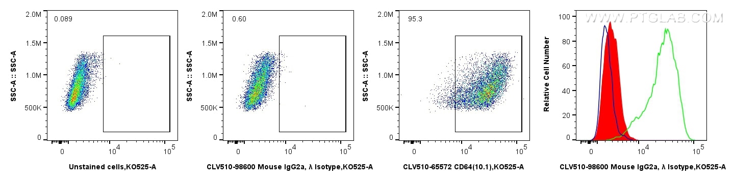 Flow cytometry (FC) experiment of THP-1 cells using CoraLux Violet 510 Mouse IgG2a, λ Isotype Control  (CLV510-98600)