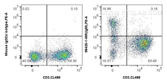 Flow cytometry (FC) experiment of rabbit splenocytes cells using Anti-Rabbit IgM Mouse Recombinant Antibody (98426-1-MR)