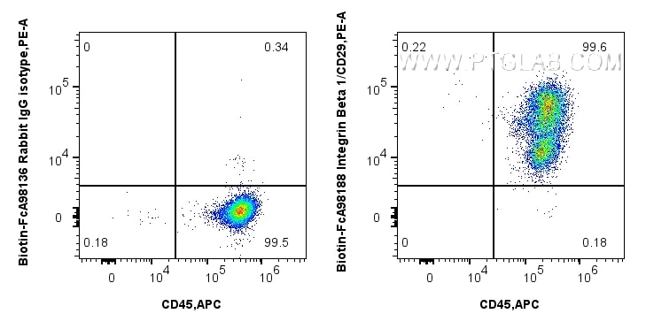 FC experiment of human PBMCs using Biotin-FcA98188 Flow cytometry (FC) experiment of human PBMCs using FcZero-rAb® Biotin Anti-Human Integrin Beta 1/CD29 (Biotin-FcA98188)