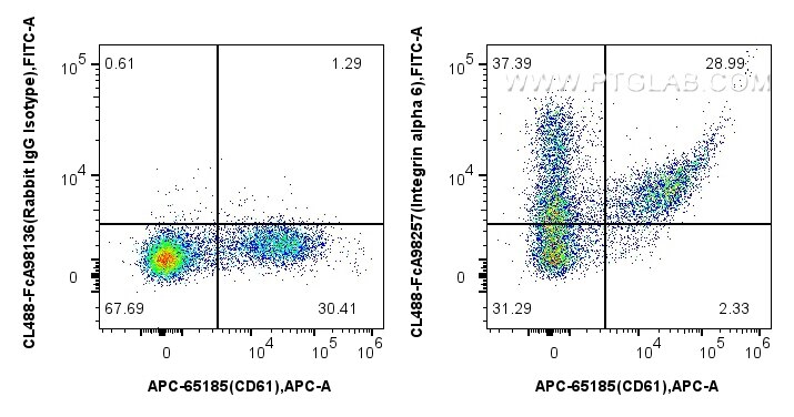 FC experiment of human PBMCs using CL488-FcA98257 Flow cytometry (FC) experiment of human PBMCs using FcZero-rAb® CoraLite® Plus 488 Anti-Human Integrin (CL488-FcA98257)