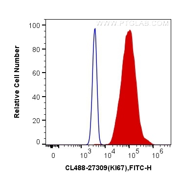 Flow cytometry (FC) experiment of HeLa cells using CoraLite® Plus 488-conjugated KI67 Polyclonal anti (CL488-27309)