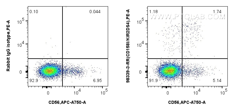 Flow cytometry (FC) experiment of human peripheral blood leukocyte using Anti-Human KIR2DS4/CD158i Rabbit Recombinant Antib (98339-3-RR)