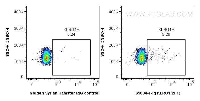 Flow cytometry (FC) experiment of mouse splenocytes using Anti-Mouse KLRG1 (2F1) (65084-1-Ig)