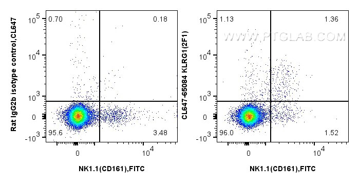 Flow cytometry (FC) experiment of mouse splenocytes using CoraLite® Plus 647 Anti-Mouse KLRG1 (2F1) (CL647-65084)