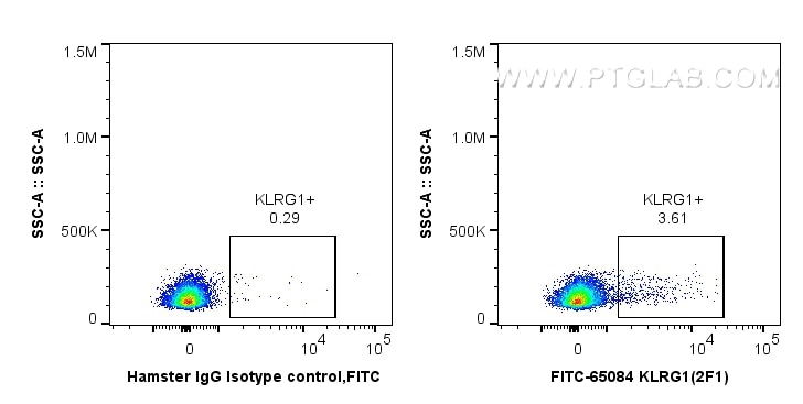 Flow cytometry (FC) experiment of mouse splenocytes using FITC Plus Anti-Mouse KLRG1 (2F1) (FITC-65084)
