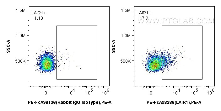 Flow cytometry (FC) experiment of mouse splenocytes using FcZero-rAb™ PE Anti-Mouse LAIR1 Rabbit Recombinant (PE-FcA98286)