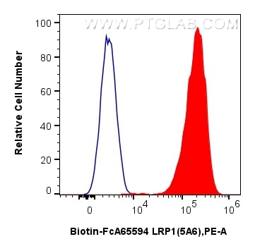 Flow cytometry (FC) experiment of U-87 MG cells using FcZero-rAb™ Biotin Anti-Human LRP1 (5A6) Rabbit Ig (Biotin-FcA65594)