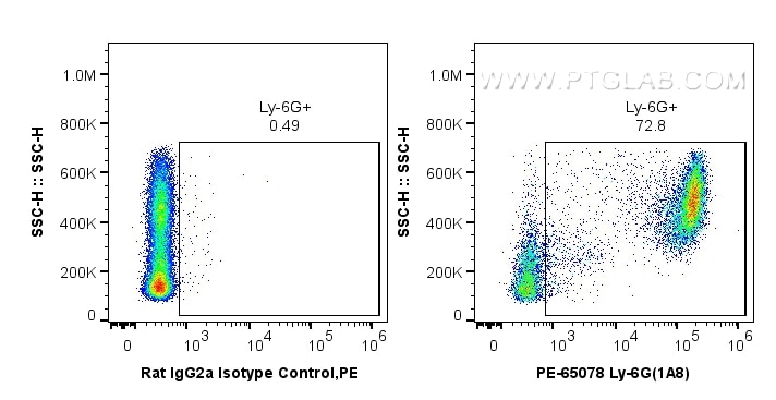 Flow cytometry (FC) experiment of BALB/c mouse bone marrow cells using PE Anti-Mouse Ly-6G (1A8) (PE-65078)