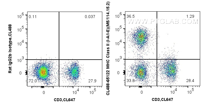 Flow cytometry (FC) experiment of mouse splenocytes using CoraLite® Plus 488 Anti-Mouse MHC Class II (I-A/I- (CL488-65122)