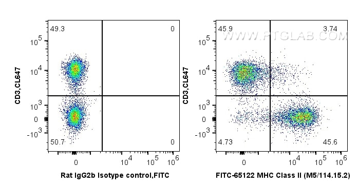 Flow cytometry (FC) experiment of mouse splenocytes using FITC Plus Anti-Mouse MHC Class II (I-A/I-E) (M5/11 (FITC-65122)