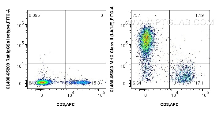 Flow cytometry (FC) experiment of mouse splenocytes using CoraLite® Plus 488 Anti-Mouse MHC Class II (I-A/I- (CL488-65663)