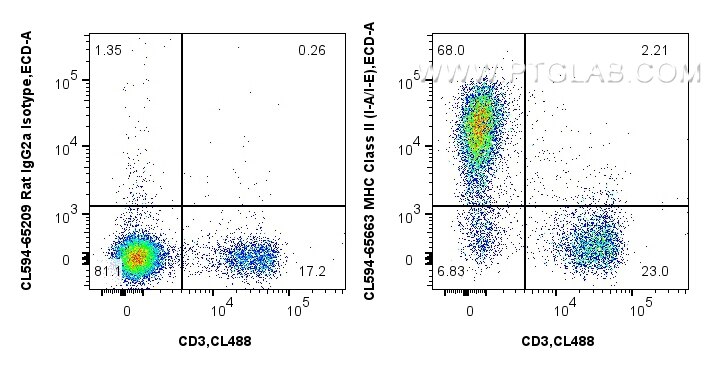 Flow cytometry (FC) experiment of mouse splenocytes using CoraLite®594 Anti-Mouse MHC Class II (I-A/I-E) (M5 (CL594-65663)