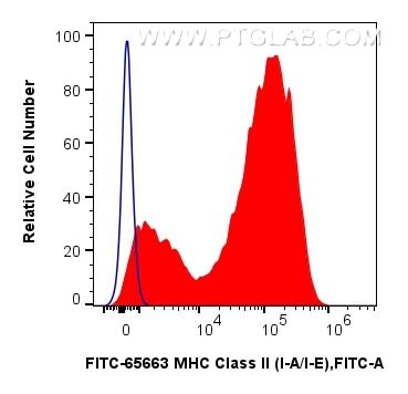 Flow cytometry (FC) experiment of mouse splenocytes using FITC Plus Anti-Mouse MHC Class II (I-A/I-E) (M5/11 (FITC-65663)