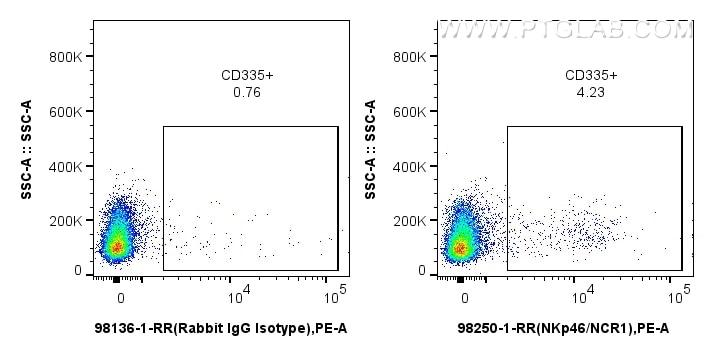 Flow cytometry (FC) experiment of rat splenocytes cells using Anti-Rat NKp46/NCR1 Rabbit Recombinant Antibody (98250-1-RR)