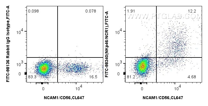 Flow cytometry (FC) experiment of human PBMCs using FITC Plus Anti-Human NKp46/NCR1 Rabbit Recombinant (FITC-98340)